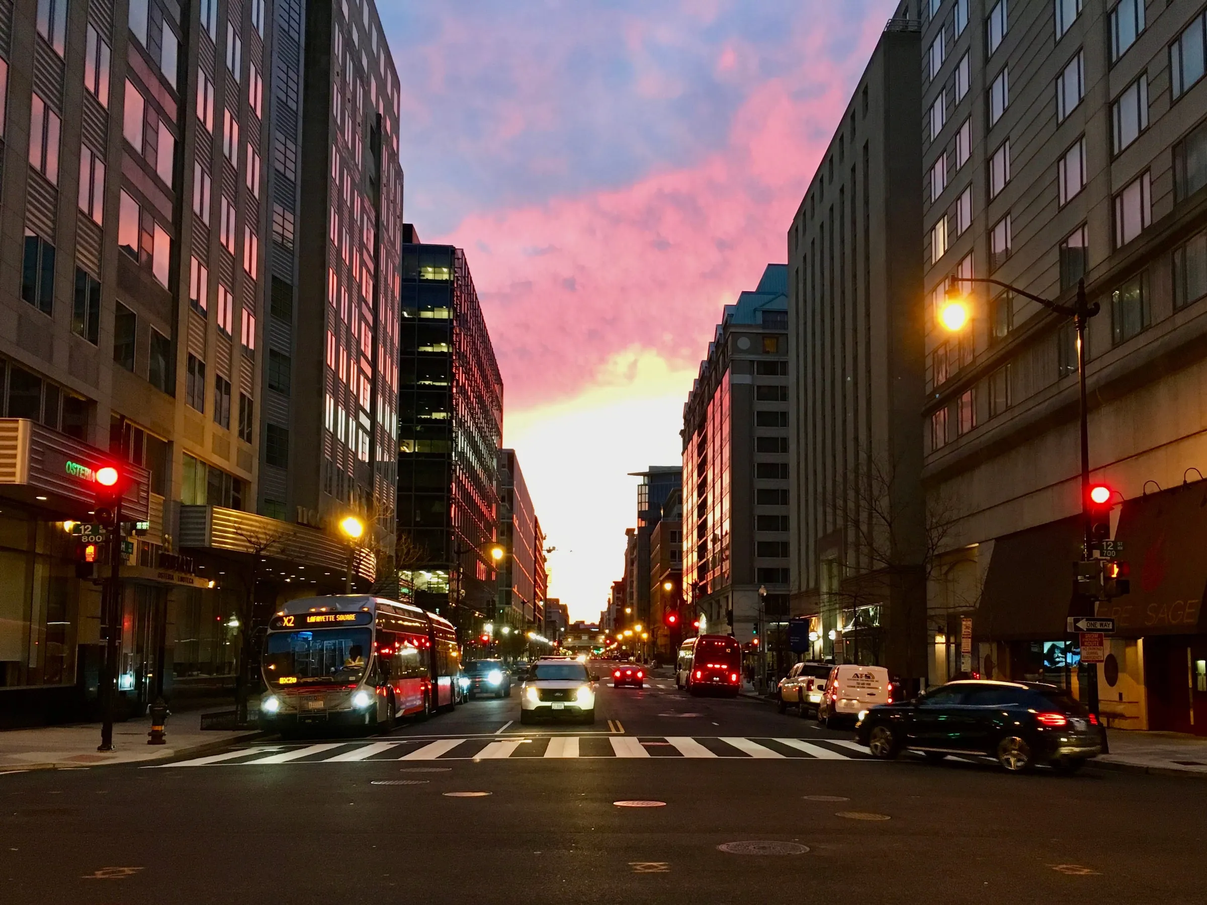 A view of H Street at dawn in Washington, DC