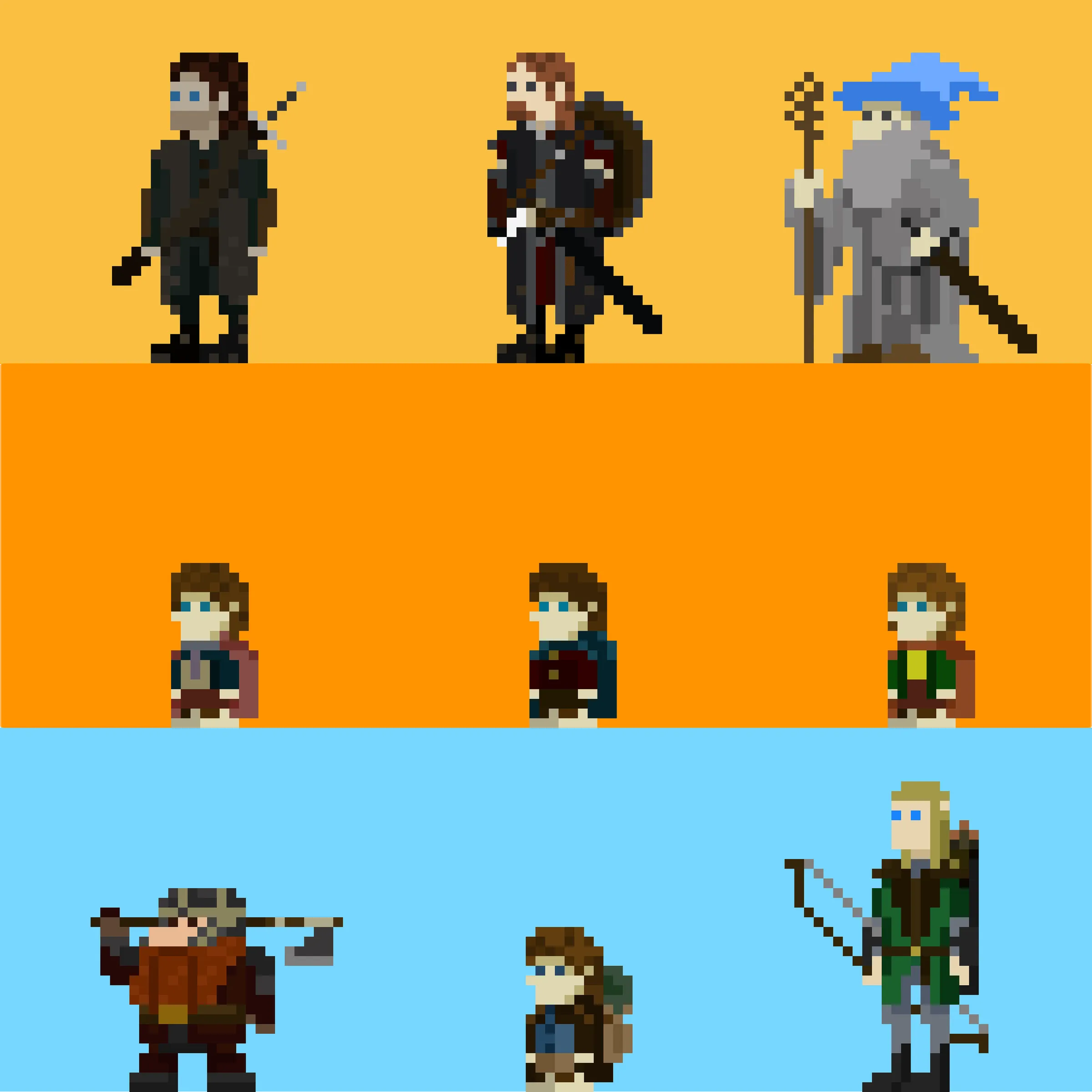 Pixel art of Fellowship of the Rings characters