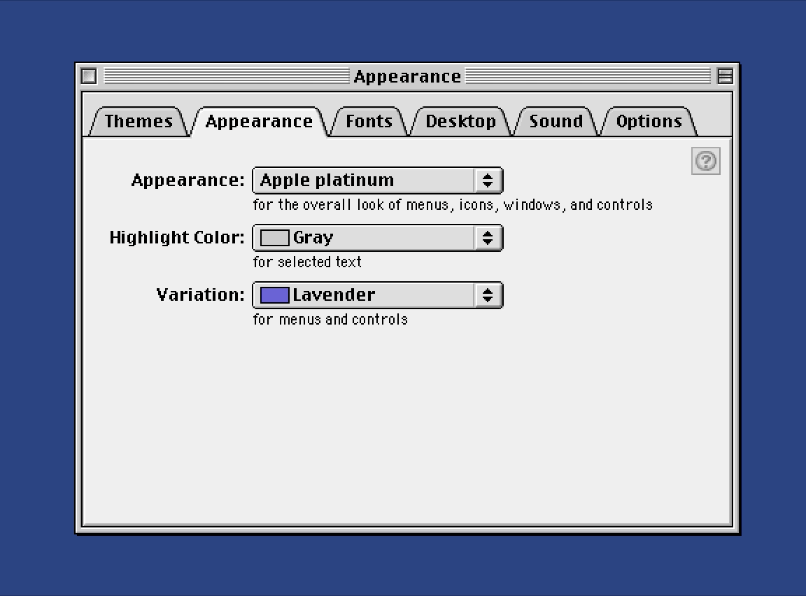 Mac OS 8.5 Appearance Manager