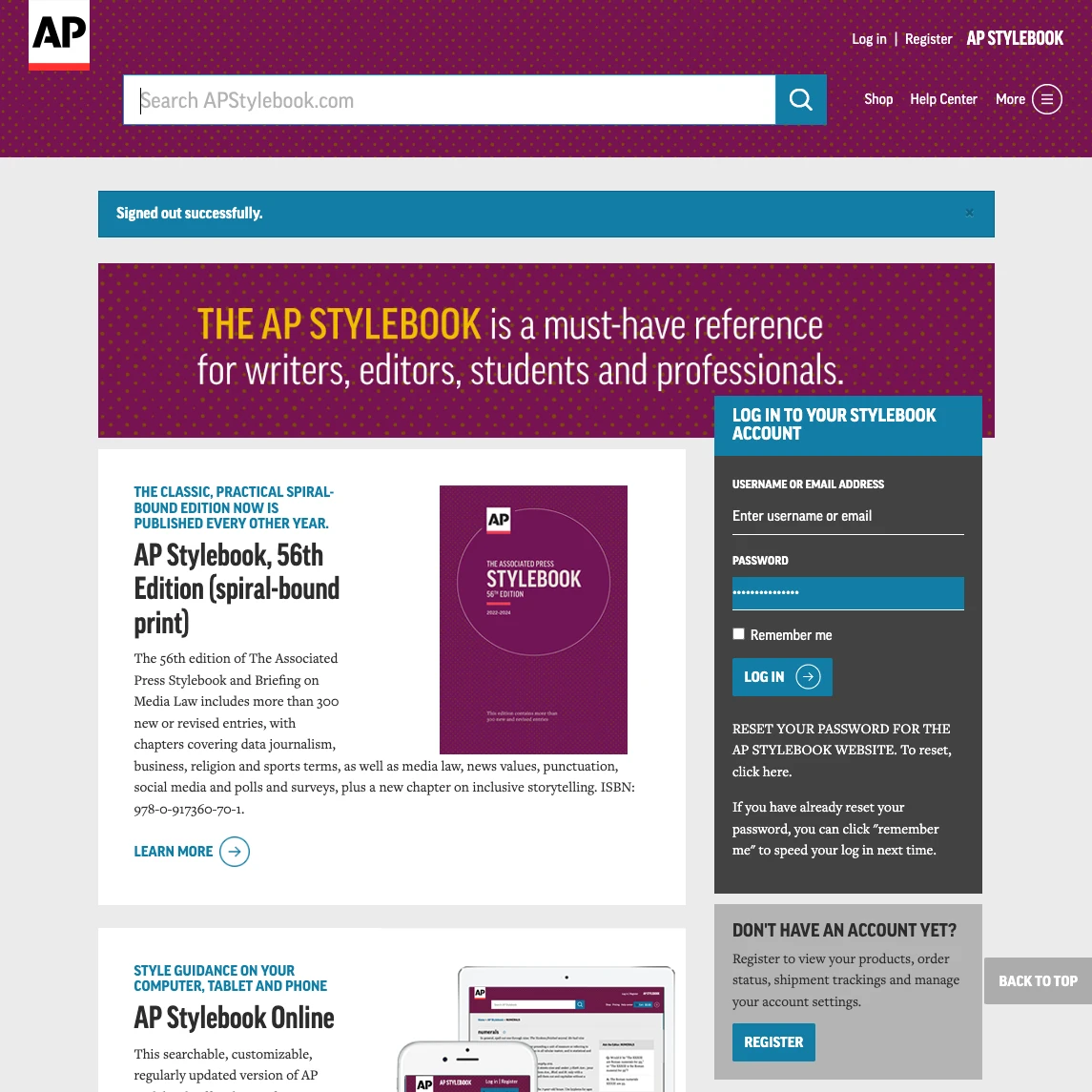 AP Stylebook homepage