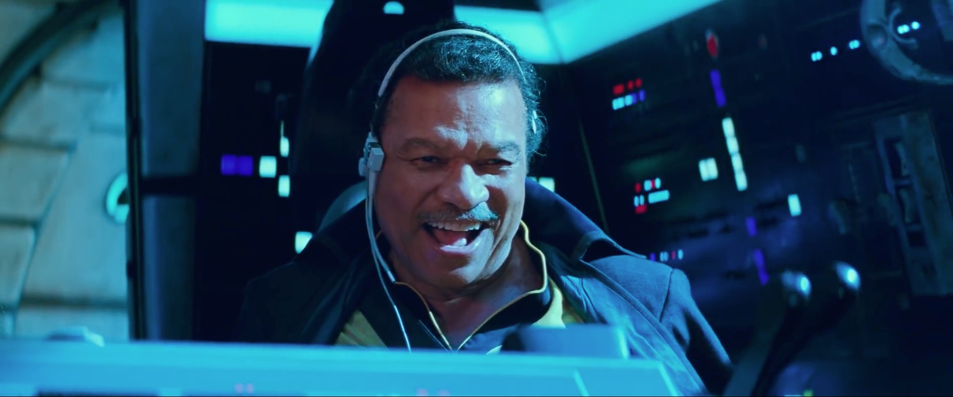 Lando Calrissian piloting the Millennium Falcon